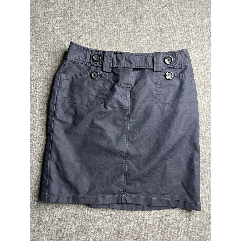 Ann Taylor Navy Blue Cotton Blend Button Accent Mini Skirt Size 4